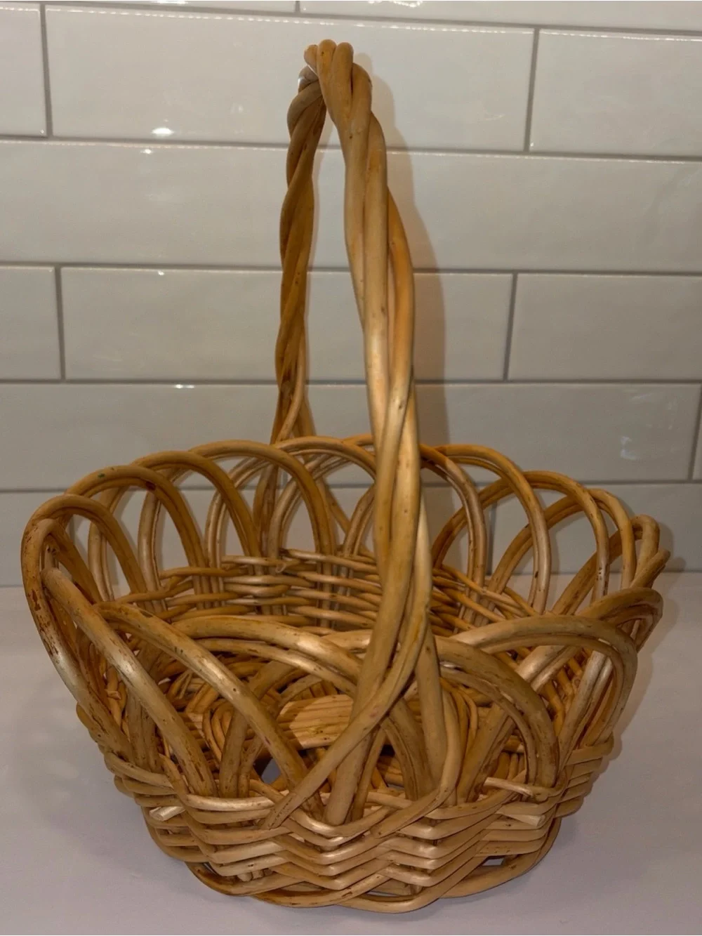 Natural Woven Basket with Handle - Tan